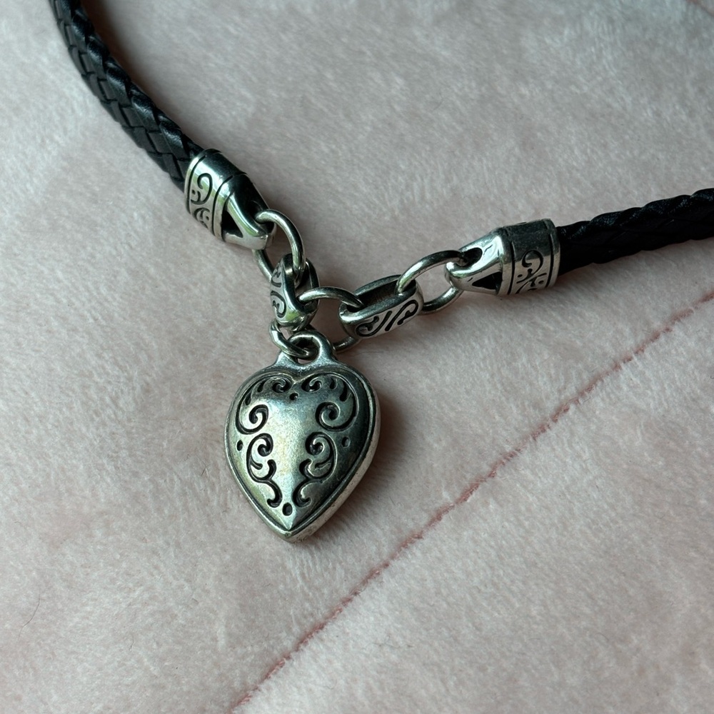 Solid Silver Heart Pendant Black Braided Necklace - image 3